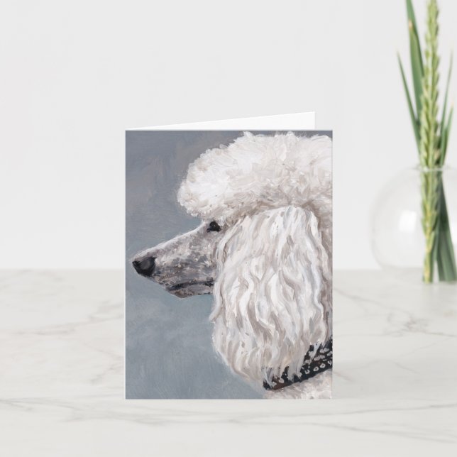 White Poodle Dog Art Note Card (Front)