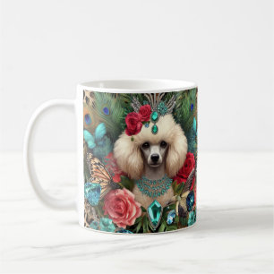 White Poodle Dog Floral Art Coffee Mug