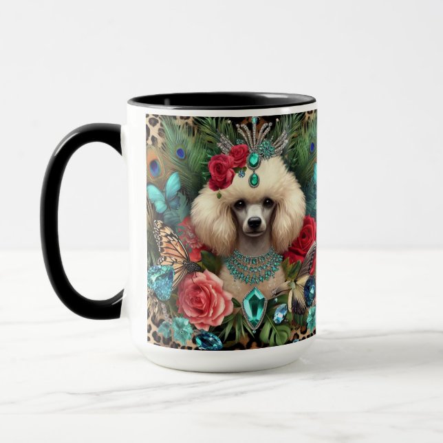 White Poodle Dog Floral Art Mug (Left)