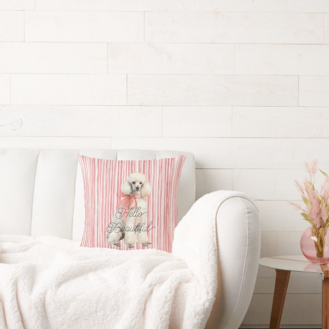 White Poodle Dog Hello Beautiful Cushion (Couch)