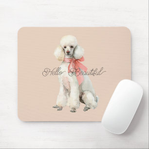 White Poodle Dog Hello Beautiful Mouse Pad