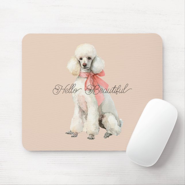 White Poodle Dog Hello Beautiful Mouse Pad (With Mouse)