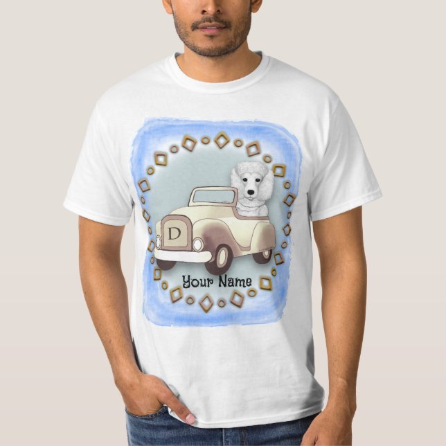 White Poodle Driving Car  T-Shirt (Front)