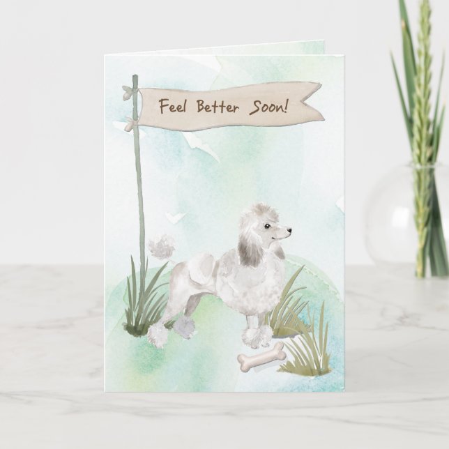 White Poodle Feel Better After Surgery with Dog Card (Front)
