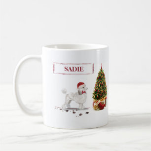 White Poodle Funny Christmas Dog with Tree Coffee Mug