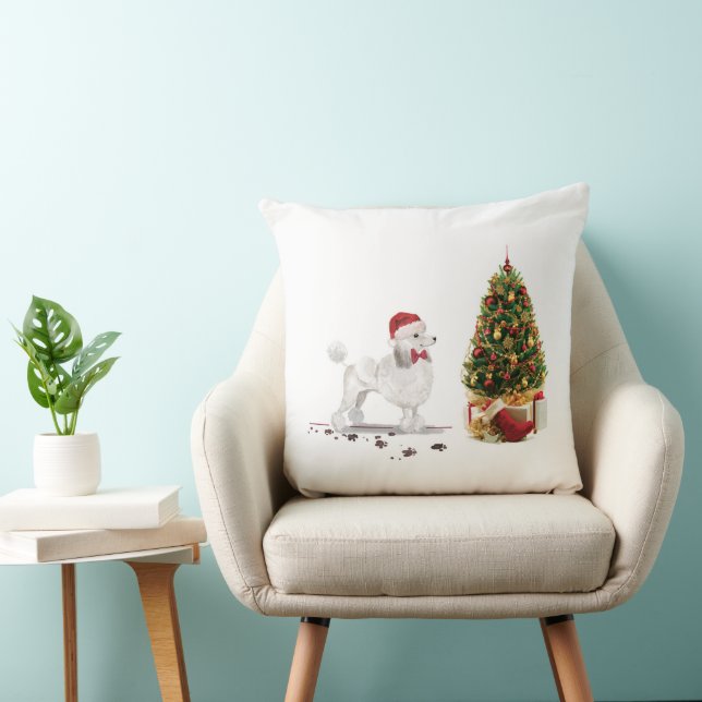 White Poodle Funny Christmas Dog with Tree Cushion (Chair)