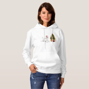 White Poodle Funny Christmas Dog with Tree Hoodie