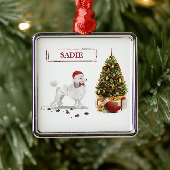 White Poodle Funny Christmas Dog with Tree Metal Tree Decoration (Tree)