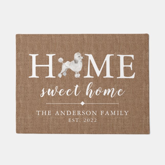 White Poodle Home Sweet Home Personalised Doormat (Front)
