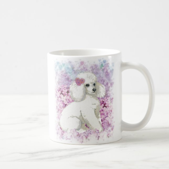 White Poodle in the Lilacs Coffee Mug Cup (Right)
