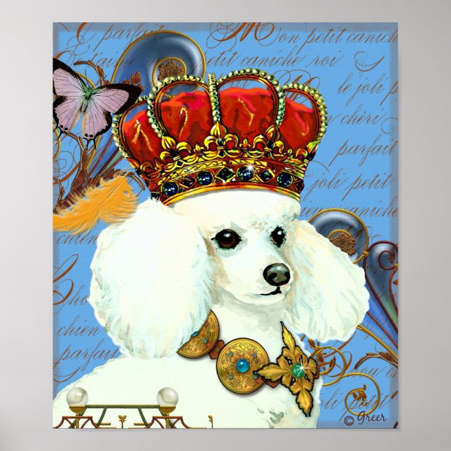White Poodle King Poster Print (Front)