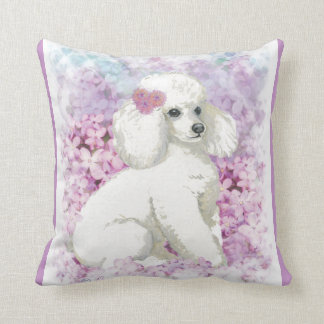White Poodle & Lilacs Cushion