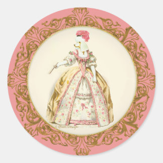 White Poodle Marie Antoinette Ornate Art Classic Round Sticker