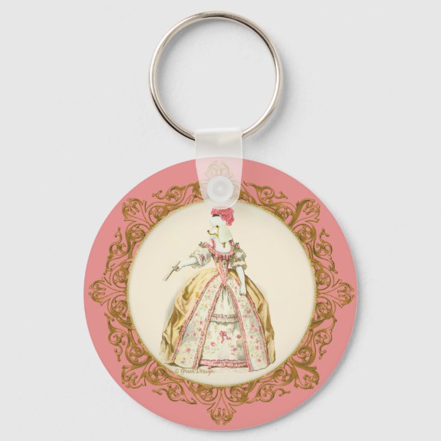 White Poodle Marie Antoinette Ornate Art Key Ring (Front)