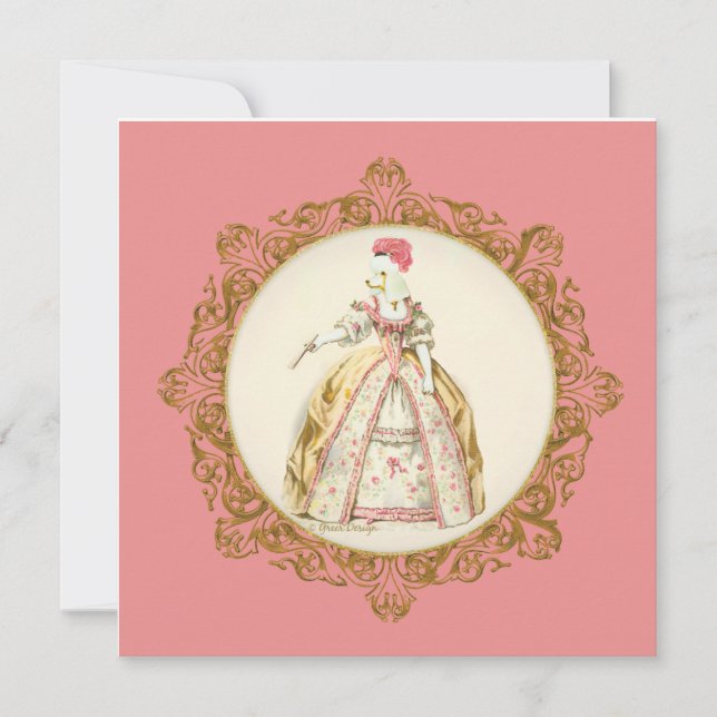 White Poodle Marie Antoinette Style Invitation (Front)