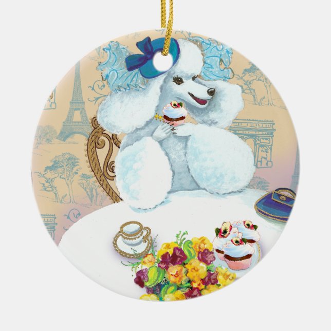 White Poodle n Cupcakes Ornament (Front)
