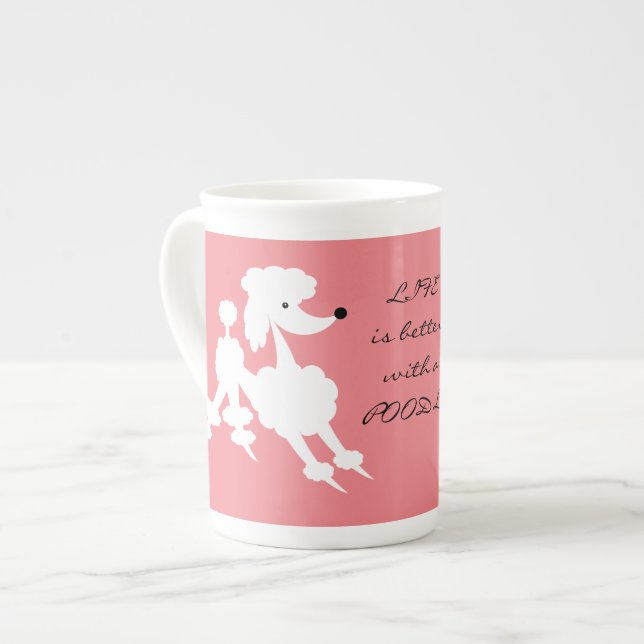 White Poodle on Salmon background Bone China Mug (Front Left)
