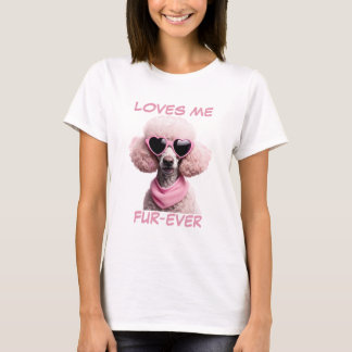White Poodle Pink Heart Heart-Shaped Sunglasses T-Shirt