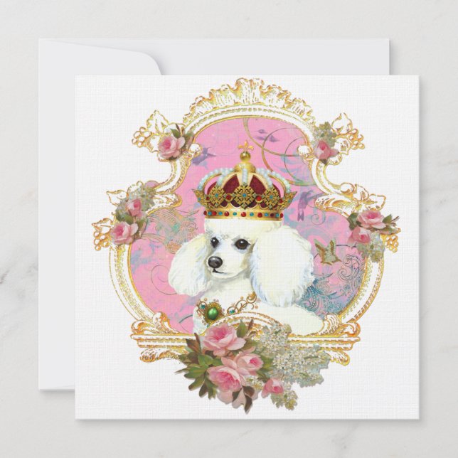 White Poodle Princess Invitations Cards (Front)