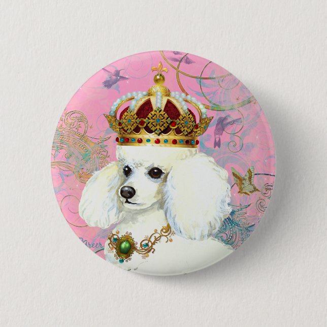 White Poodle Princess with Hummingbirds 6 Cm Round Badge (Front)