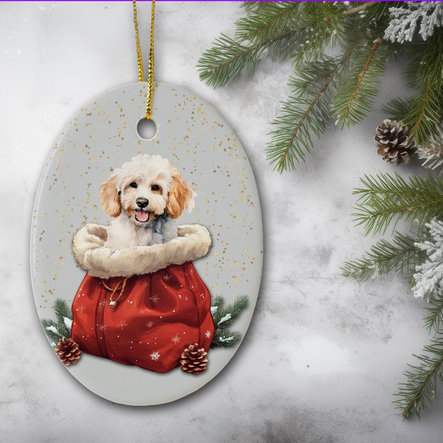 White Poodle Puppy Christmas Gift Bag Ceramic Tree Decoration (Creator Uploaded)