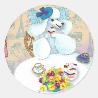 White Poodle Tea Party with Cupcakes Classic Round Sticker