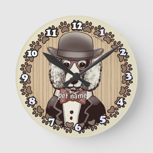 White Poodle wearing glasses Round Clock (Front)