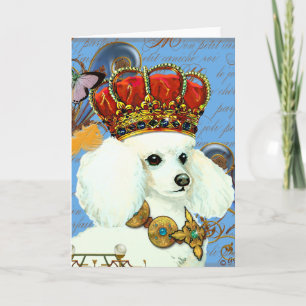 White Poodle Wearing Jewelled Crown Portrait Card