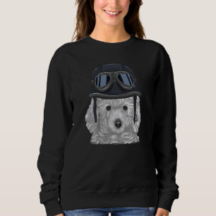 White Poodle Wearing Vintage Motorcycle Helmet Sweatshirt