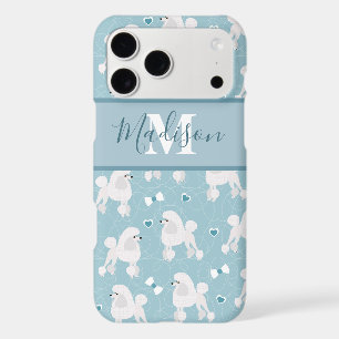 White Poodles and Bows Pattern Black Name Monogram