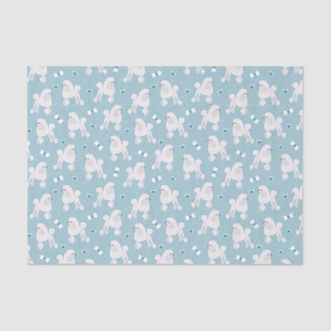 White Poodles and Bows Pattern Blue Tissue Paper (Front)