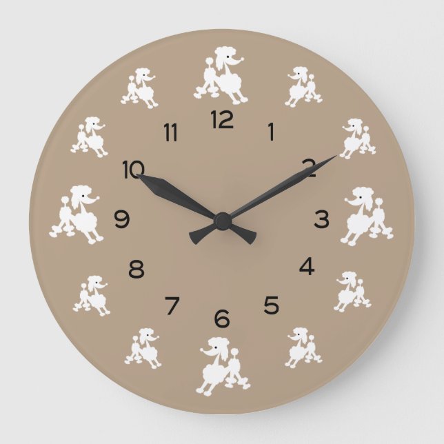White Poodles Large Clock (Front)