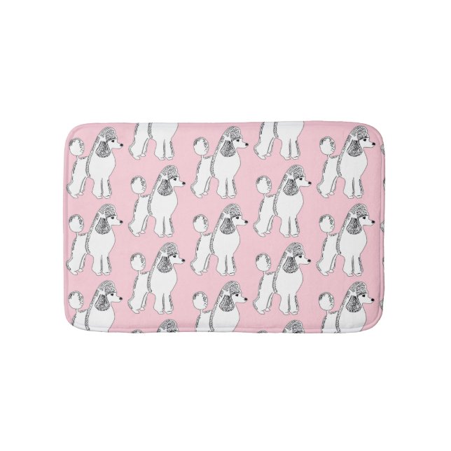 White Poodles Pattern Light Pink Bath Mat (Front)