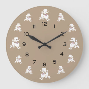 White Poodles with Pink Ribbons Large Clock
