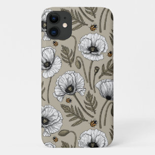 White poppies and ladybugs Case-Mate iPhone case