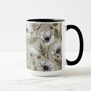 White poppies and ladybugs mug