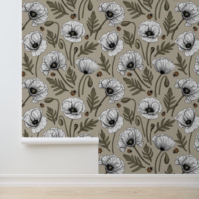 White poppies and ladybugs wallpaper (Application)