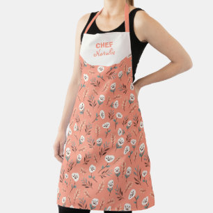 White Poppies Custom Name Apron