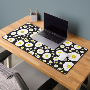 White Poppies Desk Mat