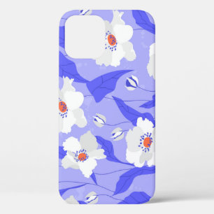 White Poppies: Hand-Drawn Purple Seamless iPhone 12 Case