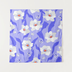 White Poppies: Hand-Drawn Purple Seamless Tapestry