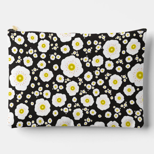 White Poppies Large Zipper Pouch (Front)