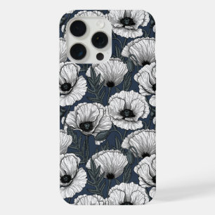 White poppies on navy iPhone 15 pro max case