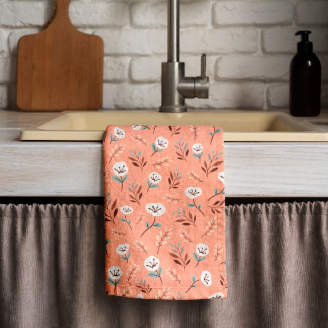 White Poppies on Red Kitchen Towel (Creator Uploaded)