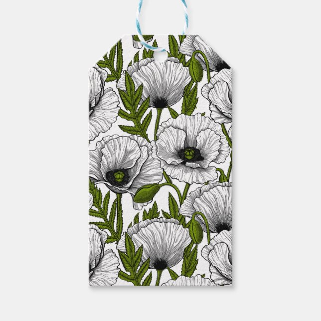 White poppies on white gift tags (Front)