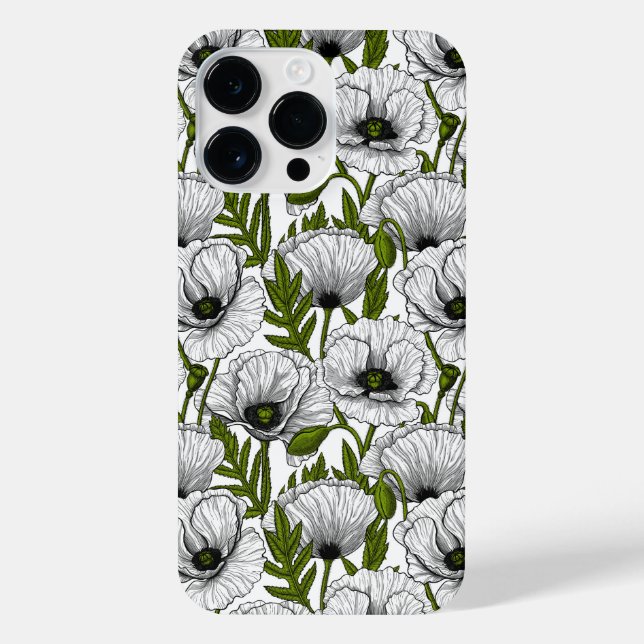 White poppies on white iPhone case (Back)