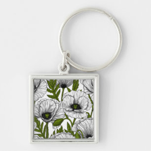 White poppies on white key ring