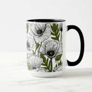 White poppies on white mug