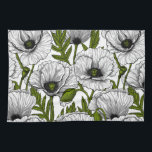 White poppies on white tea towel<br><div class="desc">Hand-drawn white poppies,  seamless vector pattern</div>