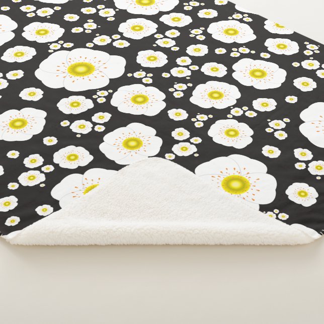 White Poppies Sherpa Blanket (3 Sizes) (3/4)